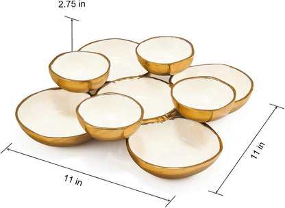 Gold and white clustered snack serving bowls