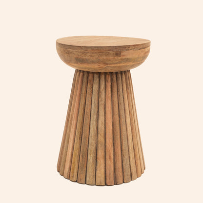Hand Carved Mango Wood Accent Table, Natural