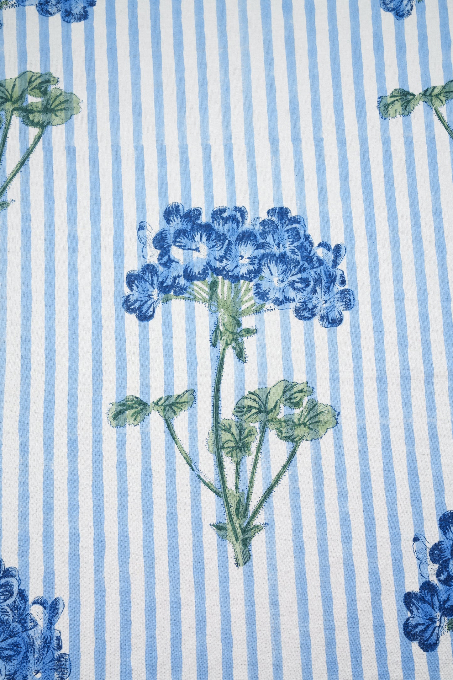 Blue Hydrangea Blockprint Tablecloth - Coastal Artisan Cotton Table Linen, Beach House Dining