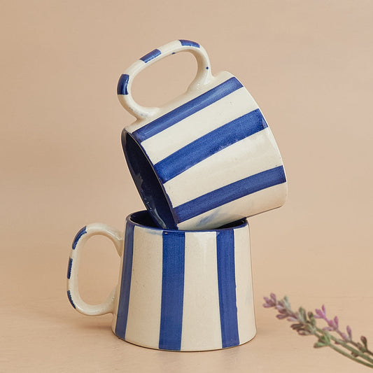 Ceramic Stripe  Coffee cup- Dark Blue  220ml (SET OF 4)