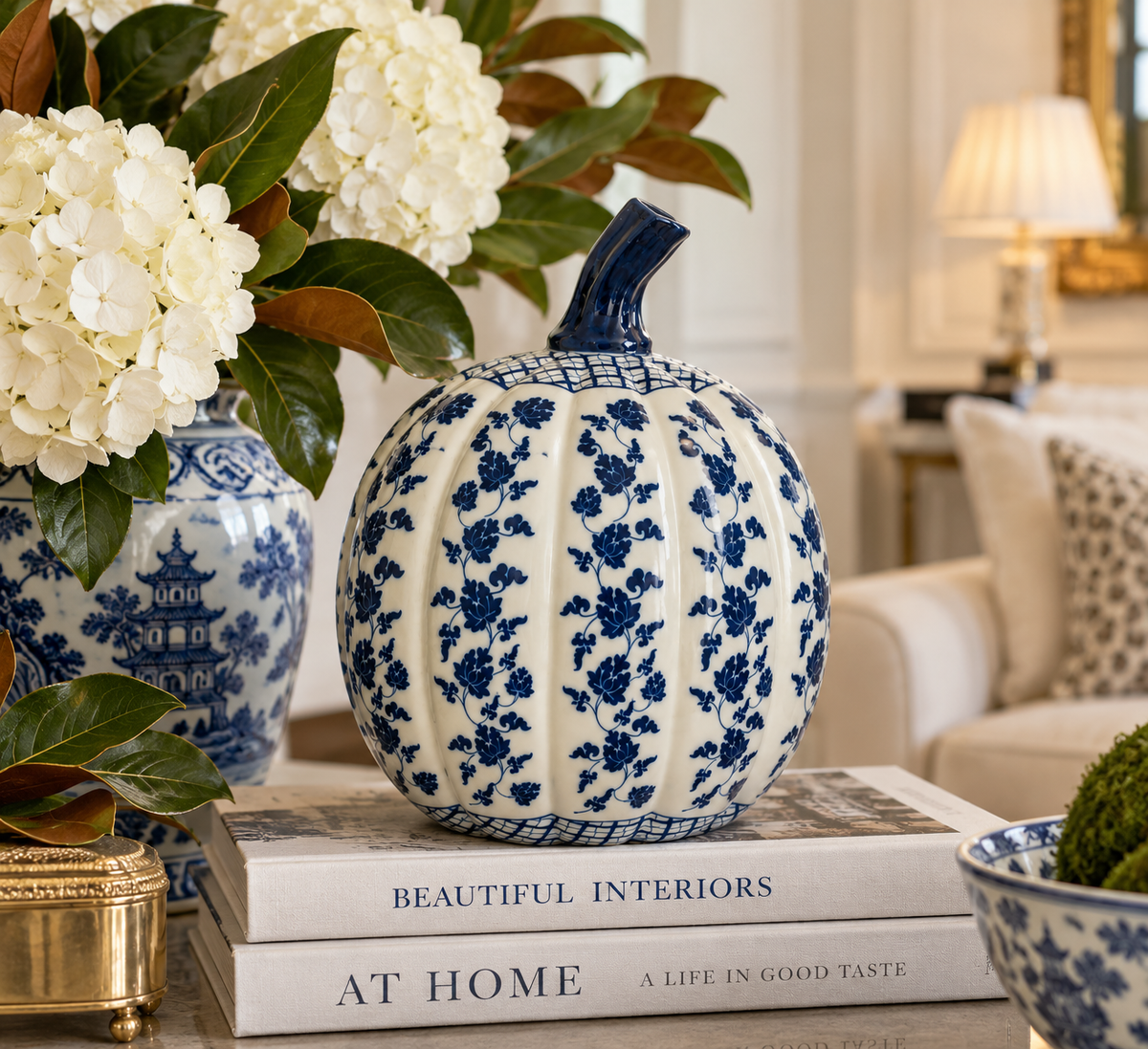 Large Dark Blue Porcelain Pumpkin