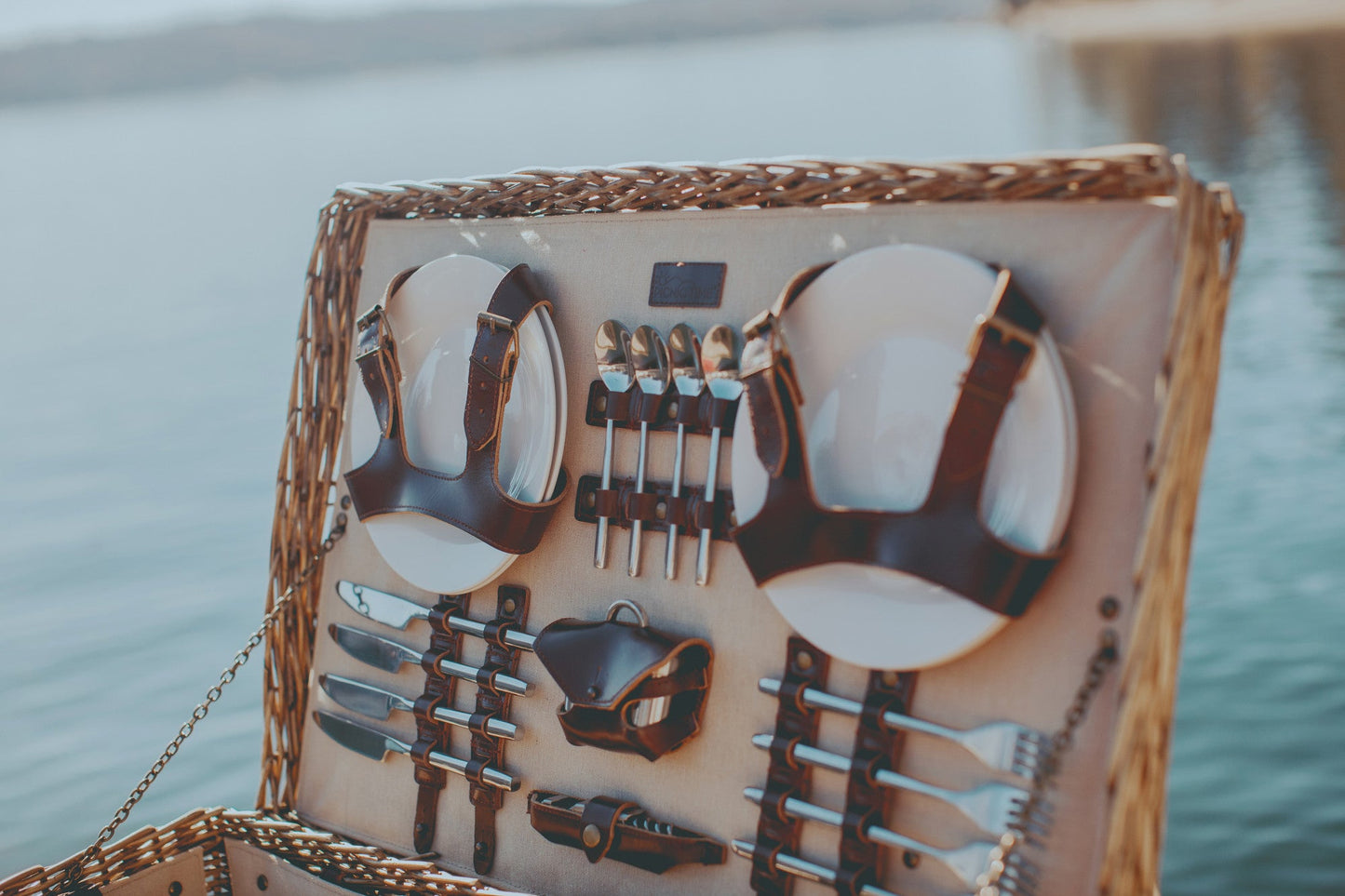Charleston Luxury Picnic Basket for 4 - Coastal Heirloom Wicker Entertaining Set, Beach House Gift