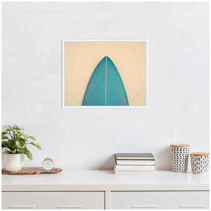 Sylvie Abstract Minimalist Coastal Teal Surfboard Framed Canvas – Art Print