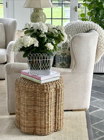Scalloped Wicker Storage Ottoman