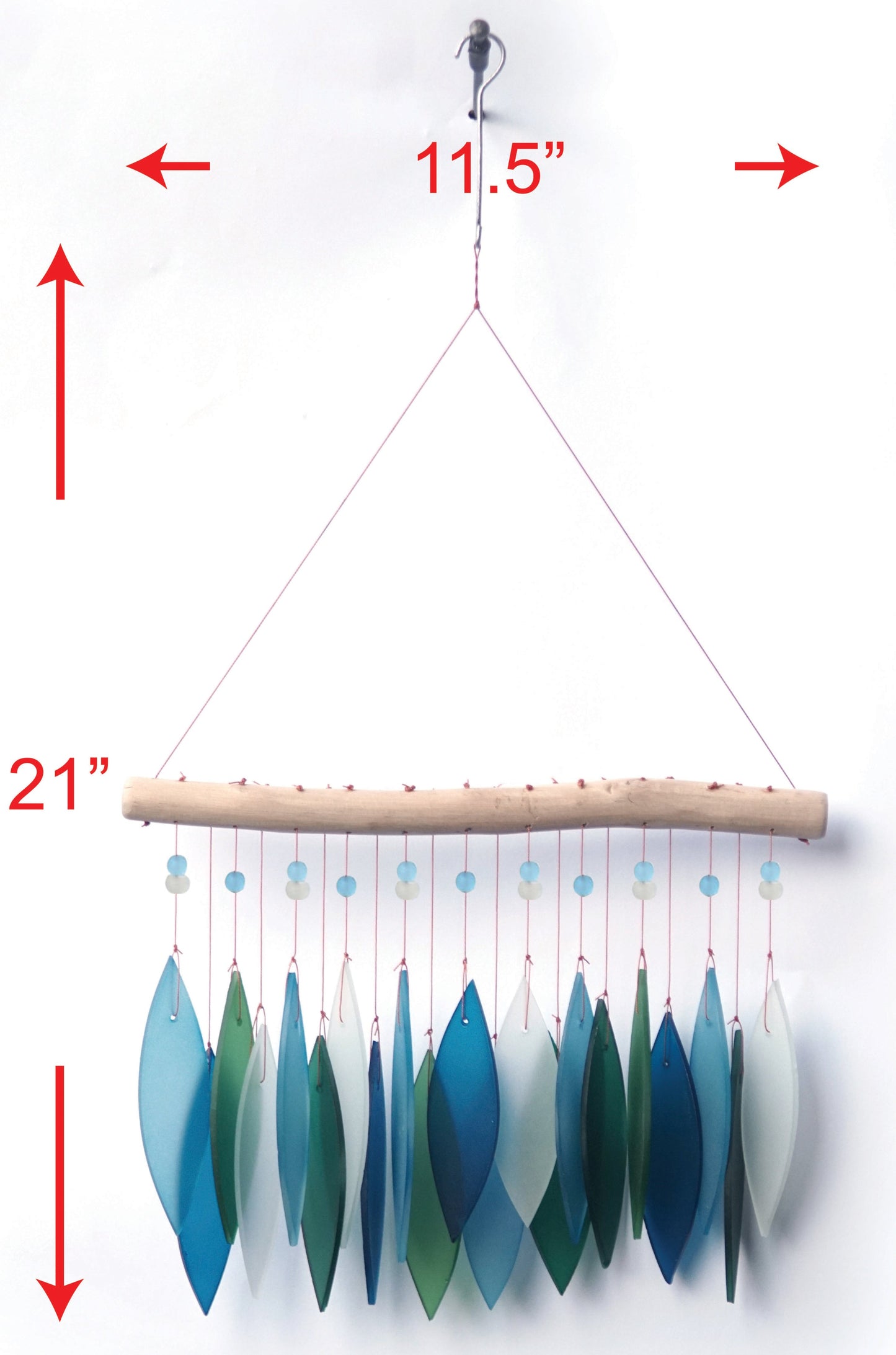 Featherline Blue Lagoon Sea Glass Wind Chime - Coastal Outdoor Decor, Beach House Garden Accent