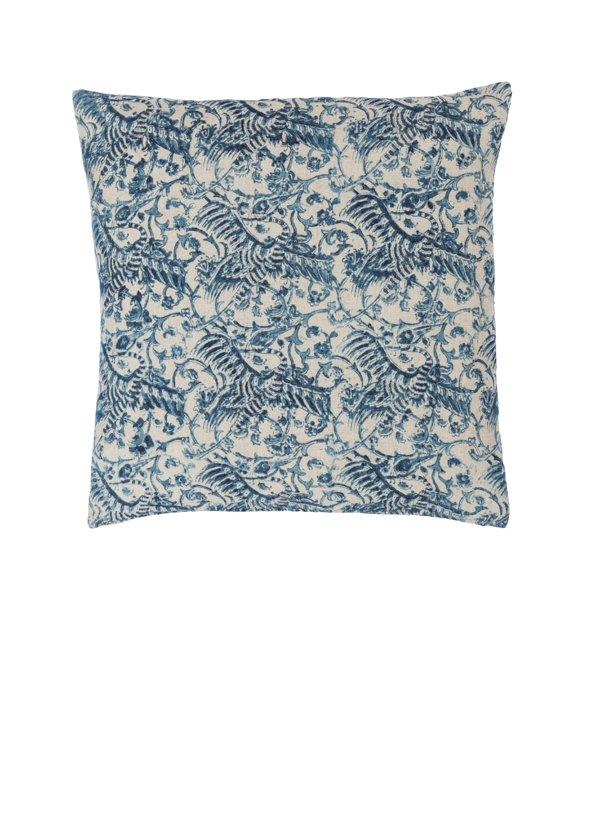 Blue and white crane chintz linen pillow cover