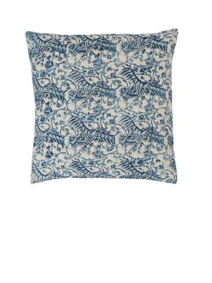 Blue and white crane chintz linen pillow cover