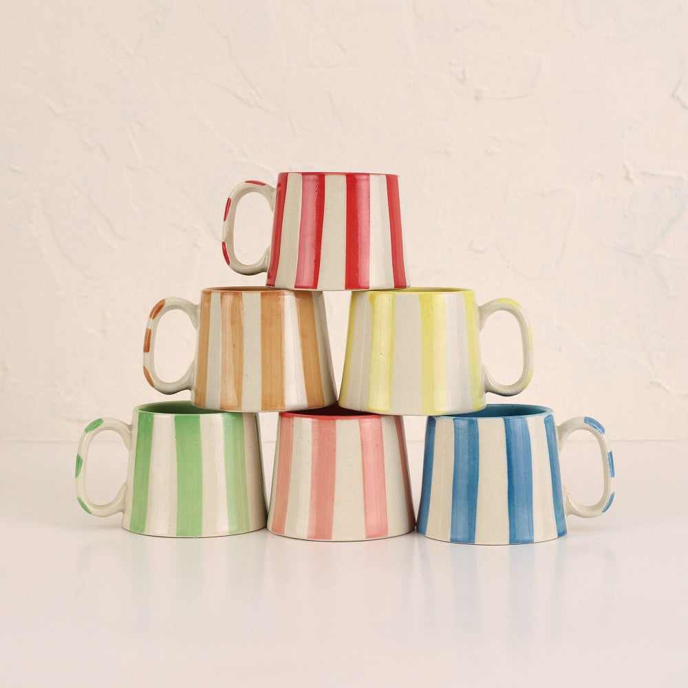 Ceramic Stripe  Coffee Cup - Dark Blue  220ml