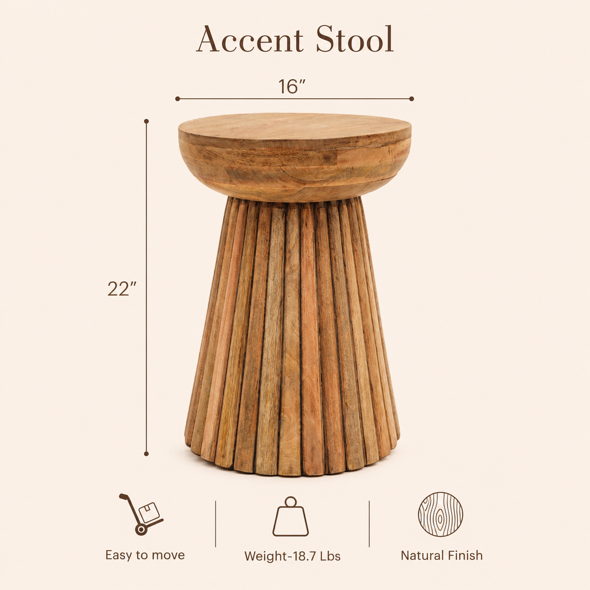 Hand Carved Mango Wood Accent Table, Natural