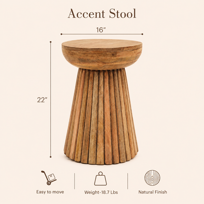Hand Carved Mango Wood Accent Table, Natural