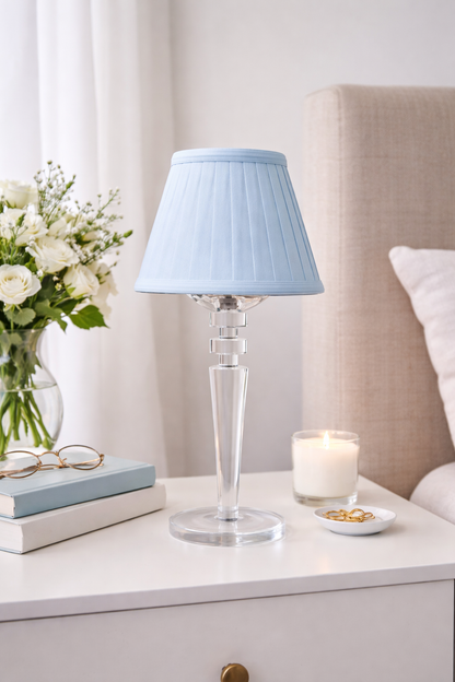 Tall Crystal Rechargeable Lamp with Blue Shade