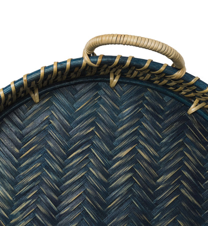 Round Rattan Tray - Navy Blue