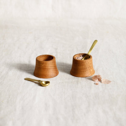 Belfort French Oak Pinch Bowls with Brass Spoons, Set of 2