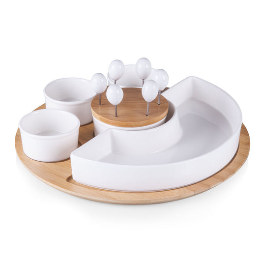 Symphony Appetizer Serving Tray Set - Coastal Bamboo & Ceramic Party Platter, Beach House Entertaining