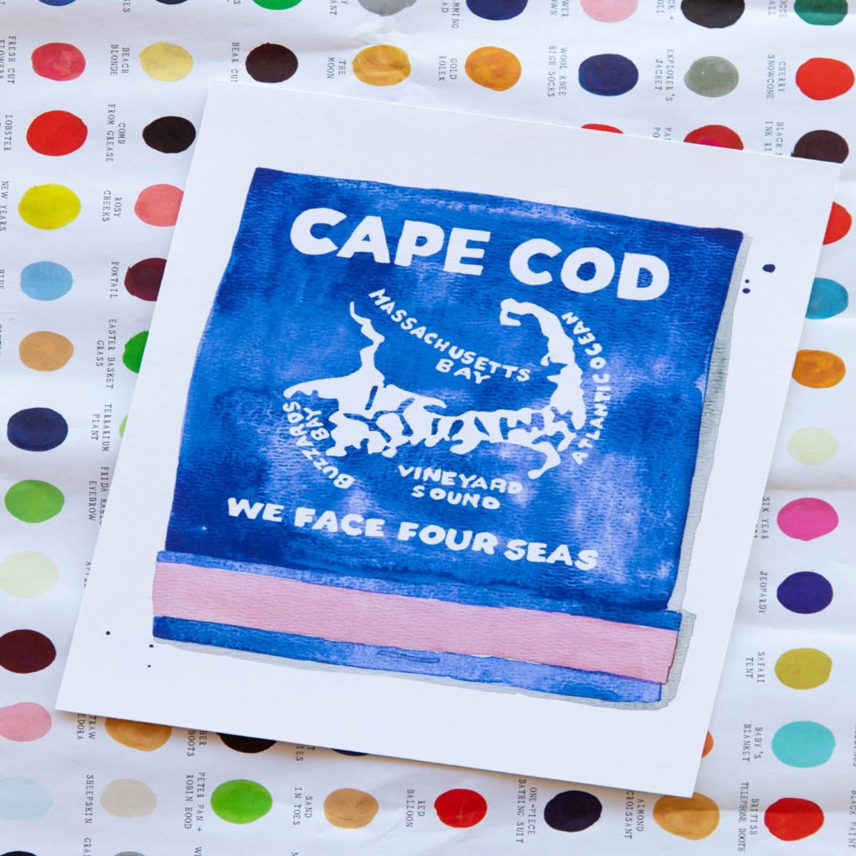 Cape Cod Matchbook Art Print - Coastal Watercolor Cape Cod Wall Art, Beach House Decor & Gallery Wall