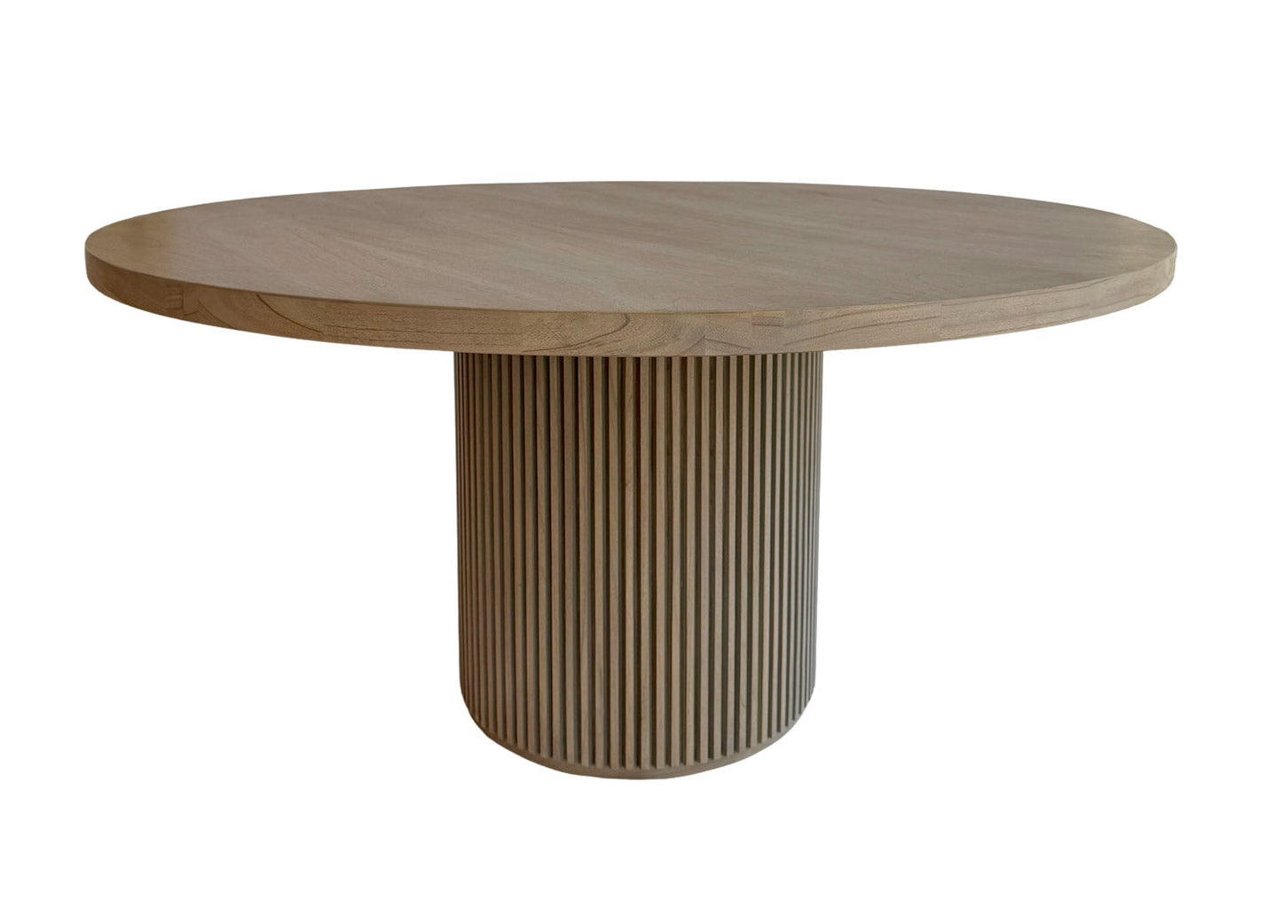 Selene Dining Table - Coastal Modern Round Dining Table, Fluted Plinth Base