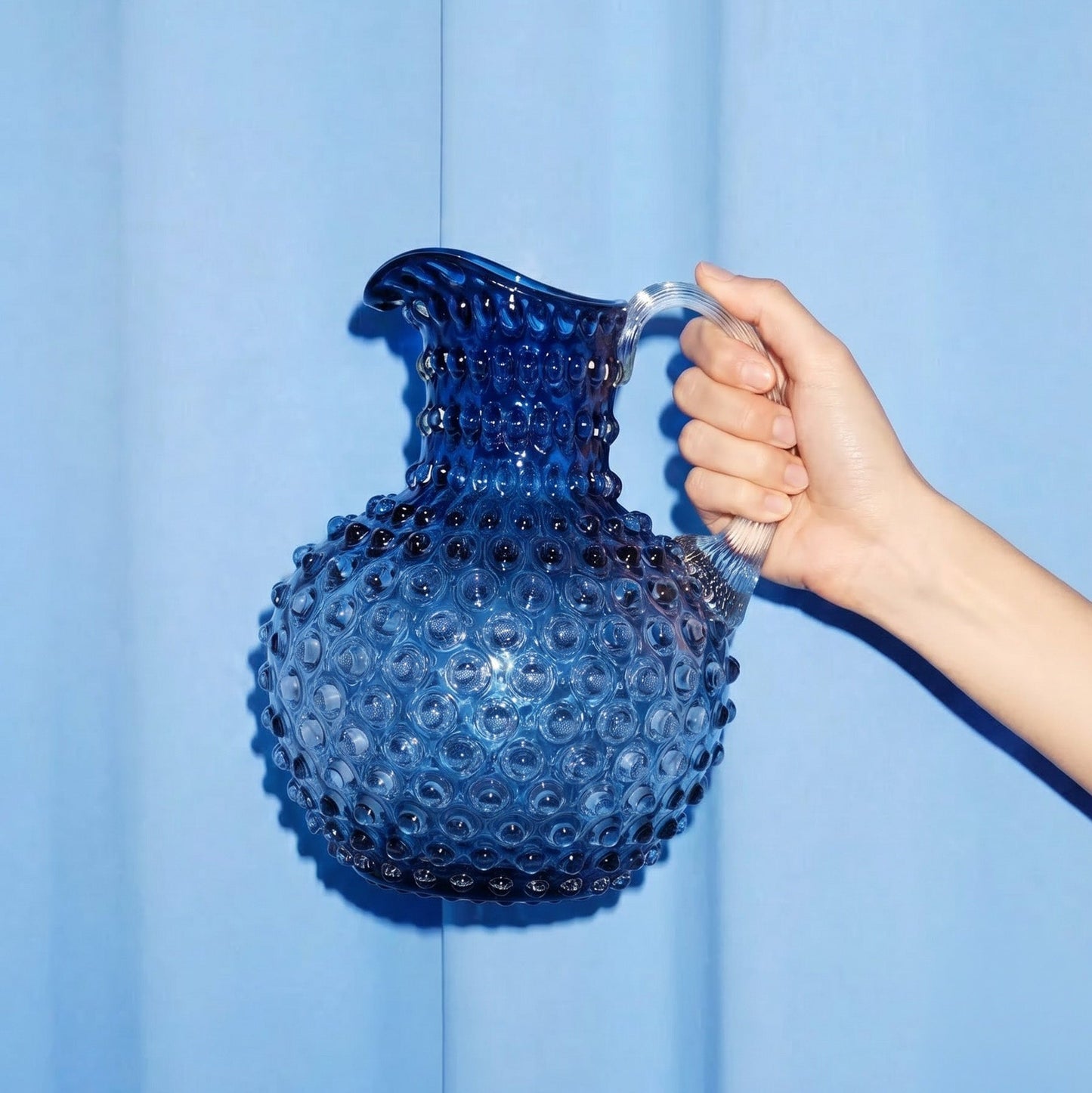 Hobnail Jug Large Atlantic Blue - Coastal Hand-Blown Bohemia Crystal Hobnail Pitcher, Beach House Entertaining
