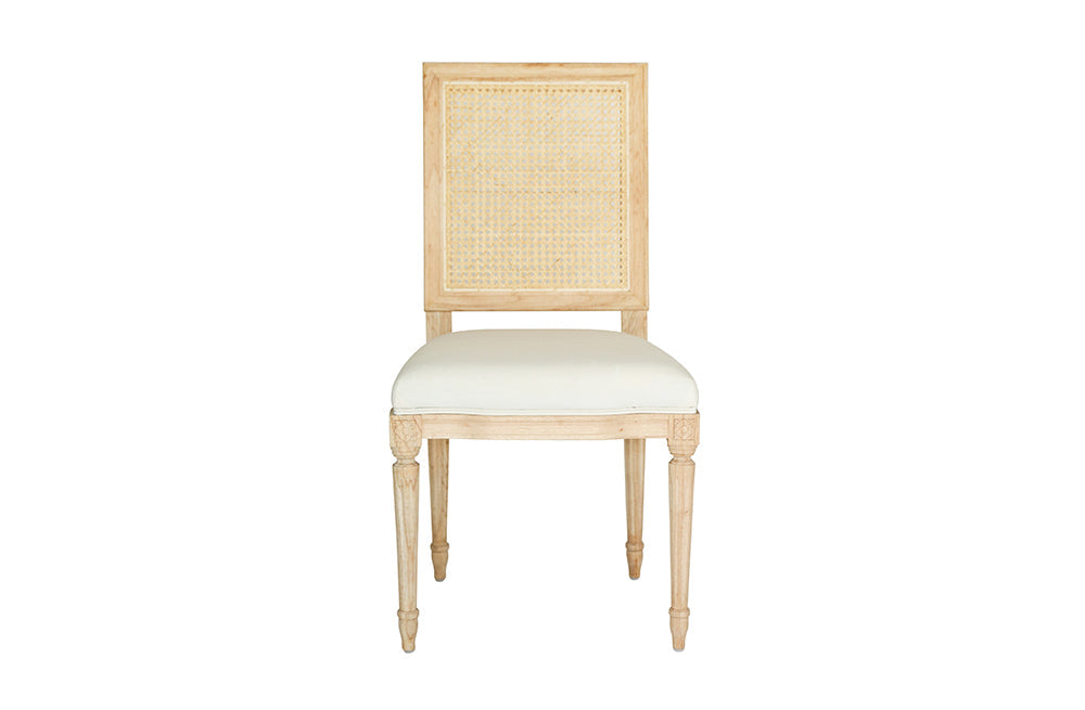 Bienville Chair with Cane - Coastal Louis XVI Dining Chair, Linen Upholstered
