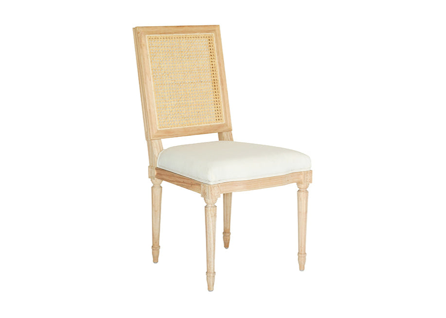 Bienville Chair with Cane - Coastal Louis XVI Dining Chair, Linen Upholstered