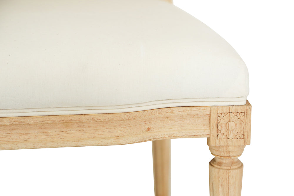 Bienville Chair with Cane - Coastal Louis XVI Dining Chair, Linen Upholstered