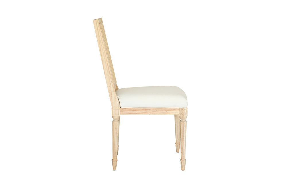 Bienville Chair with Cane - Coastal Louis XVI Dining Chair, Linen Upholstered