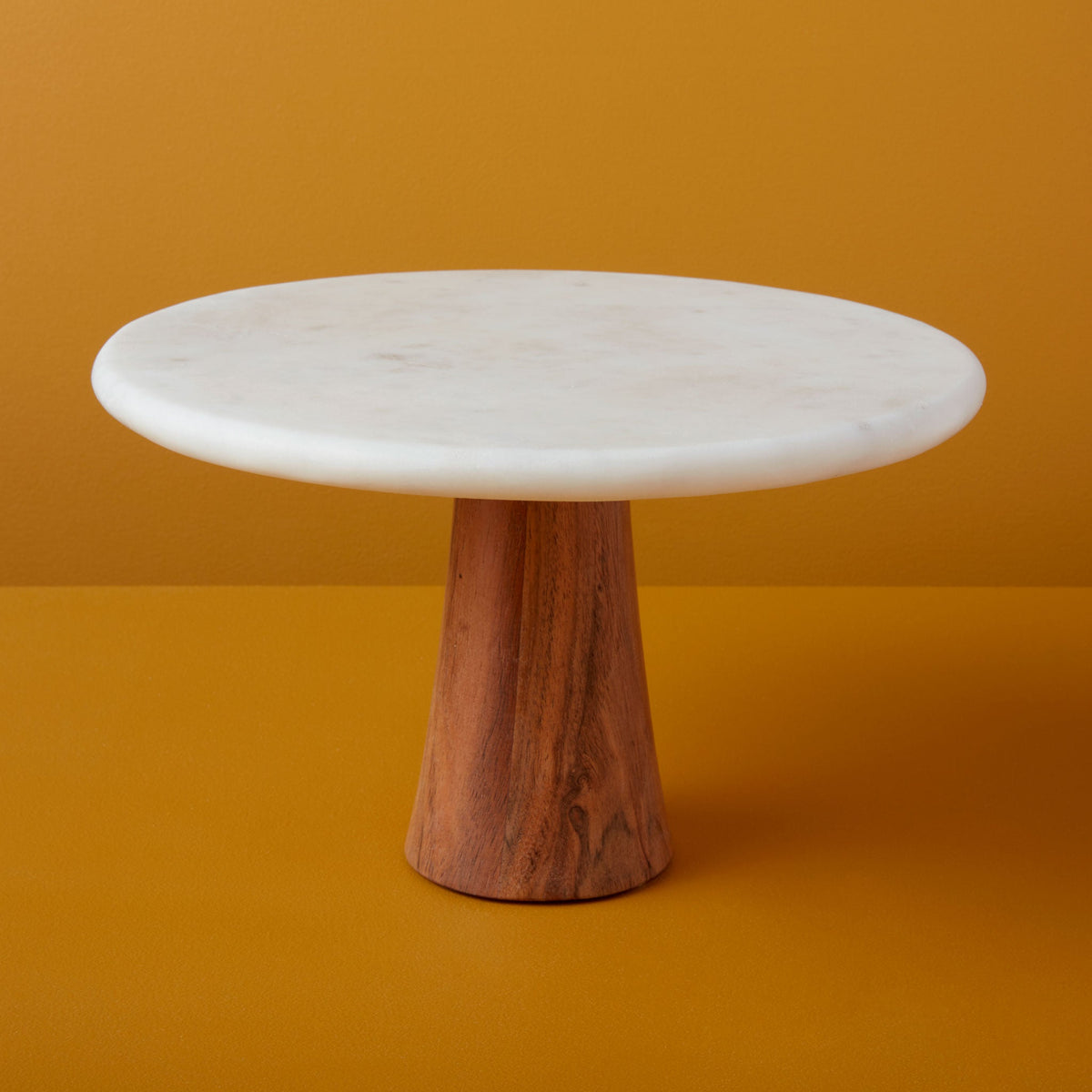 Pavia white marble and acacia wood cake stand