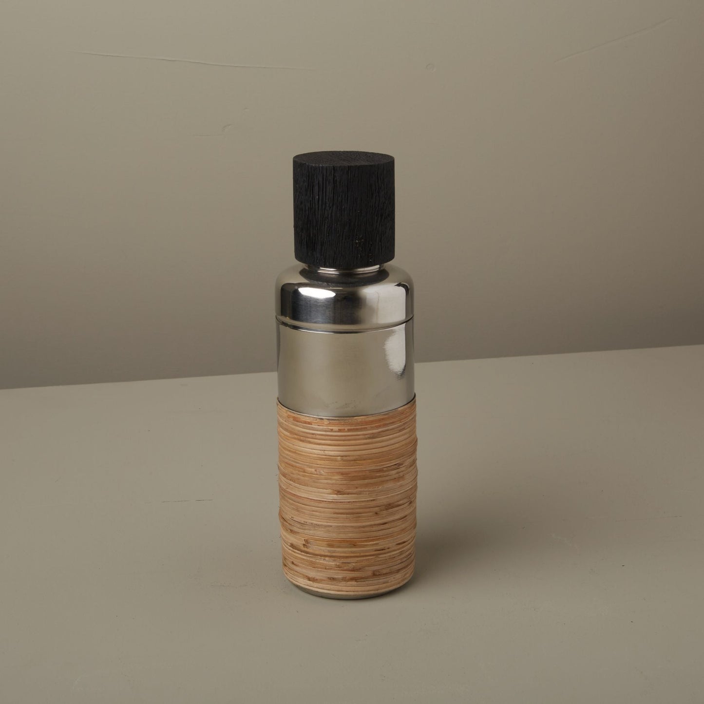 Arendal Rattan Cocktail Shaker - Coastal Handcrafted Black Mango Wood & Rattan Barware, Beach House Entertaining