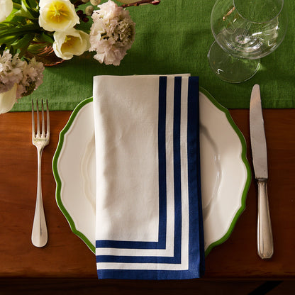 Triple Stripe Blue Dinner Napkins
