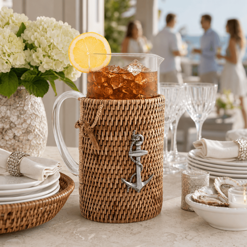 Anchor Glass Pitcher with Hand-Woven Wicker Rattan Cover