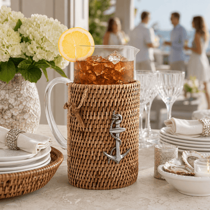 Anchor Glass Pitcher with Hand-Woven Wicker Rattan Cover