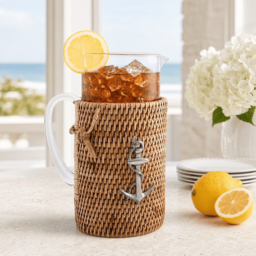 Anchor Glass Pitcher with Hand-Woven Wicker Rattan Cover