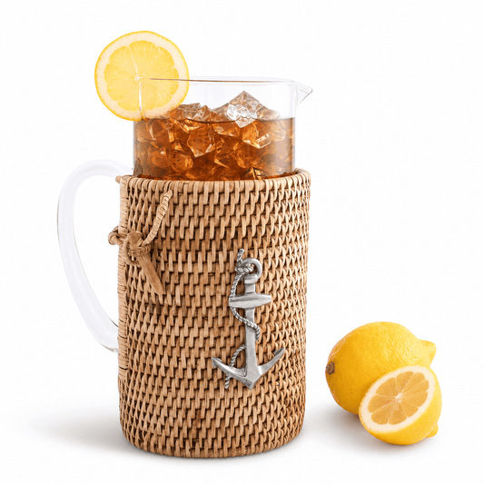 Anchor Glass Pitcher Hand Woven Wicker Natural Rattan Cover