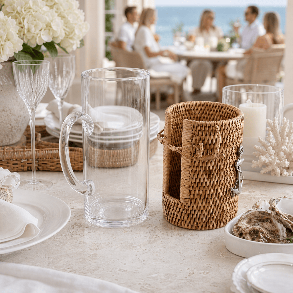 Anchor Glass Pitcher with Hand-Woven Wicker Rattan Cover
