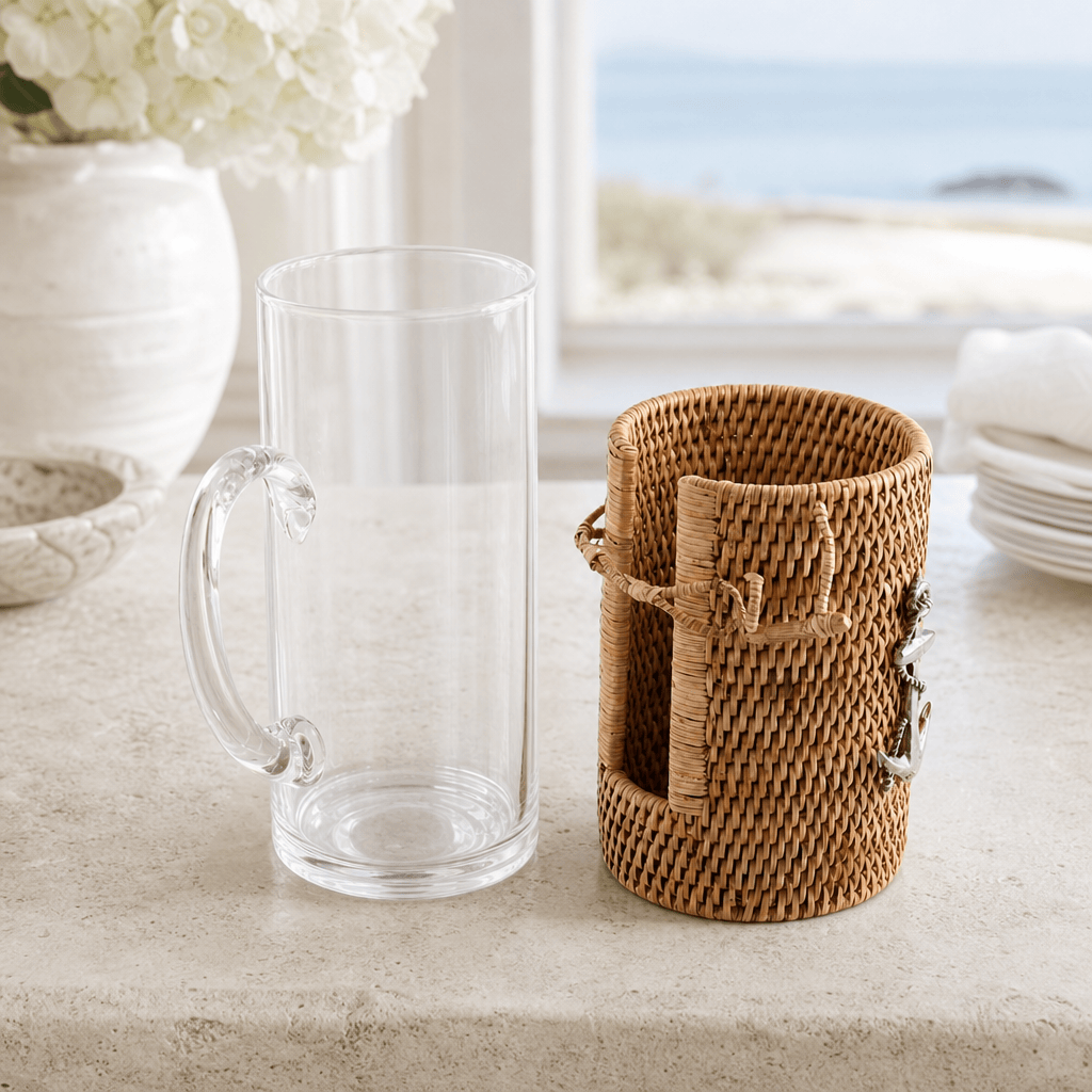 Anchor Glass Pitcher with Hand-Woven Wicker Rattan Cover
