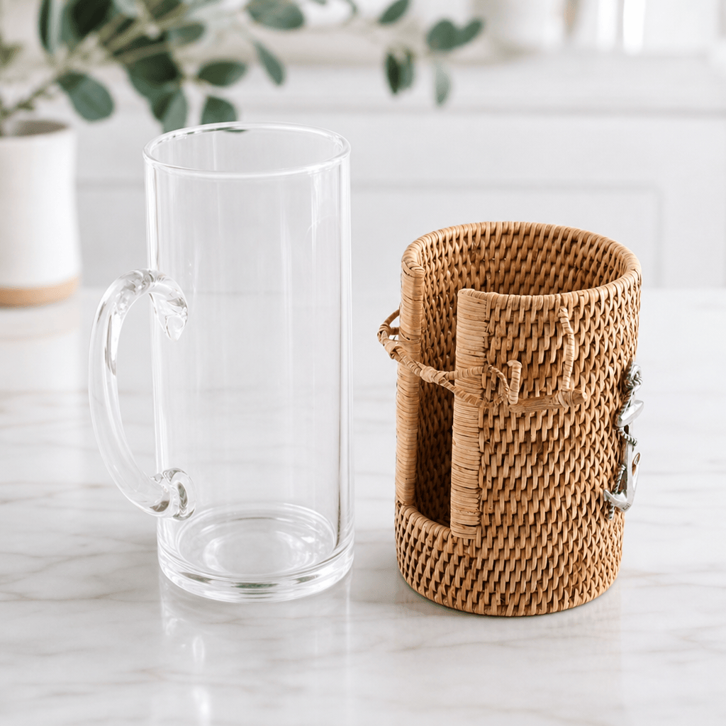 Anchor Glass Pitcher with Hand-Woven Wicker Rattan Cover
