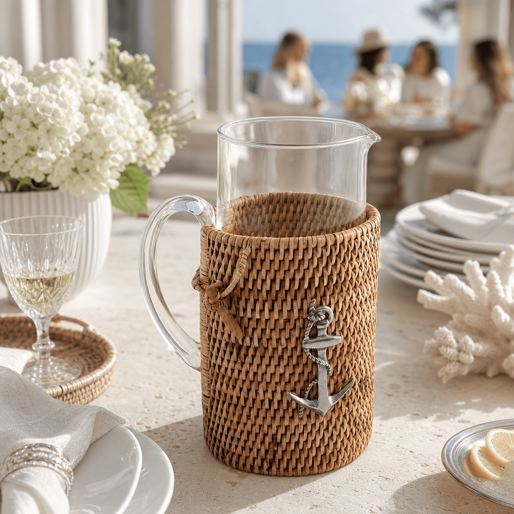 Anchor Glass Pitcher with Hand-Woven Wicker Rattan Cover