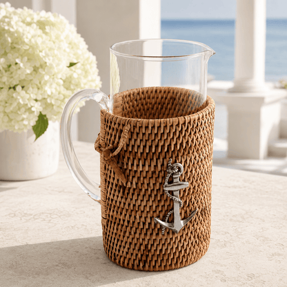 Anchor Glass Pitcher with Hand-Woven Wicker Rattan Cover