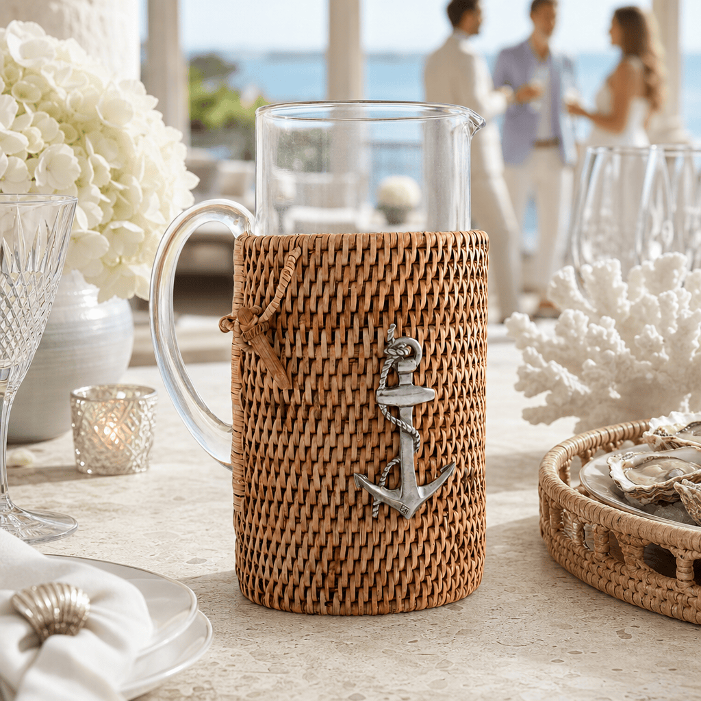 Anchor Glass Pitcher with Hand-Woven Wicker Rattan Cover