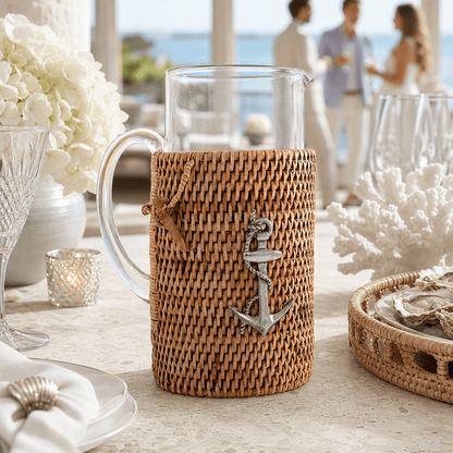 Anchor Glass Pitcher with Hand-Woven Wicker Rattan Cover