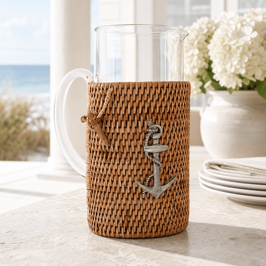 Anchor Glass Pitcher with Hand-Woven Wicker Rattan Cover