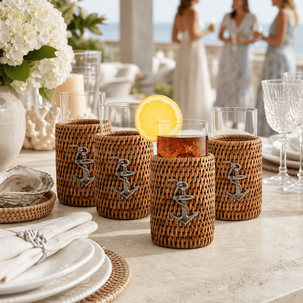 Anchor Rattan Drinking Glasses, Set of 4