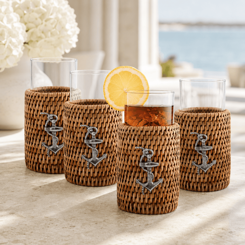 Anchor Rattan Drinking Glasses, Set of 4