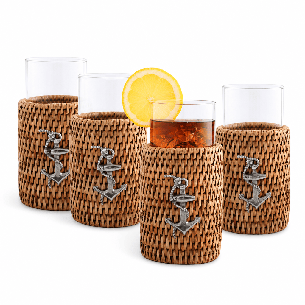 Anchor Rattan Drinking Glasses, Set of 4