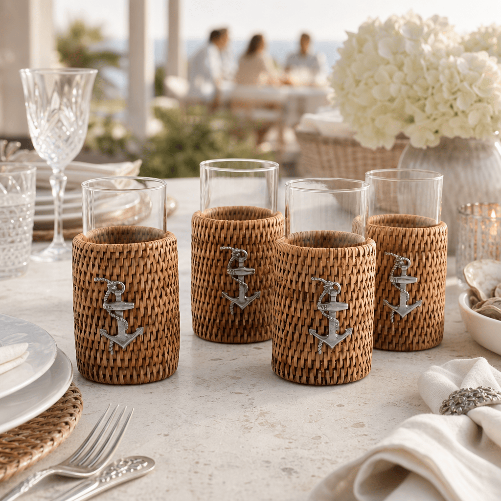 Anchor Rattan Drinking Glasses, Set of 4