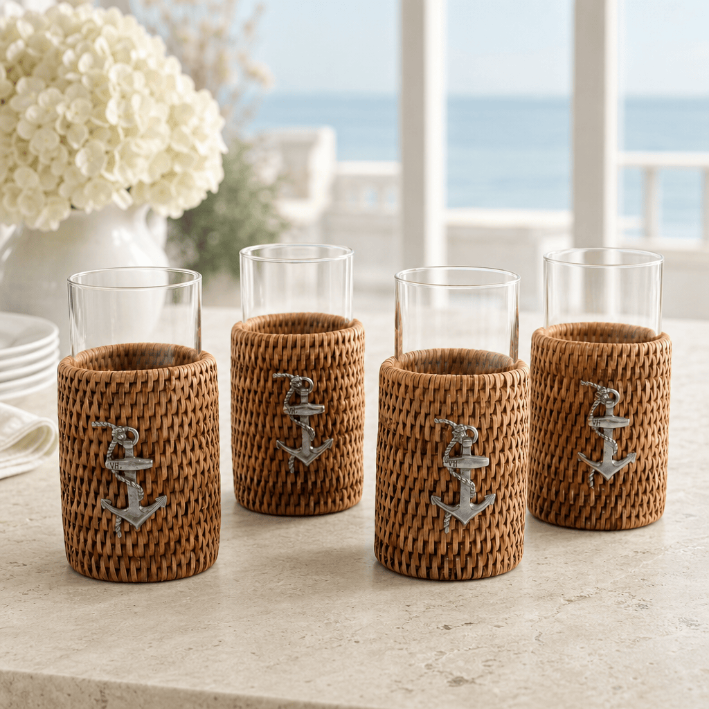 Anchor Rattan Drinking Glasses, Set of 4