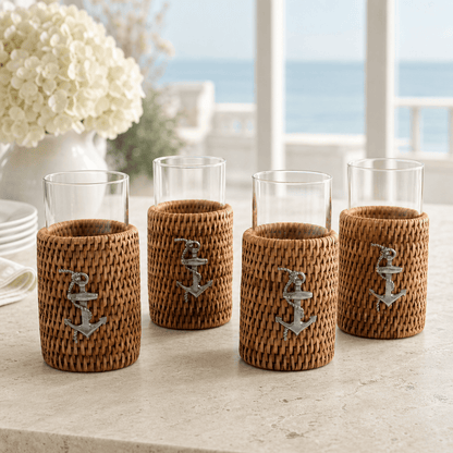 Anchor Rattan Drinking Glasses, Set of 4