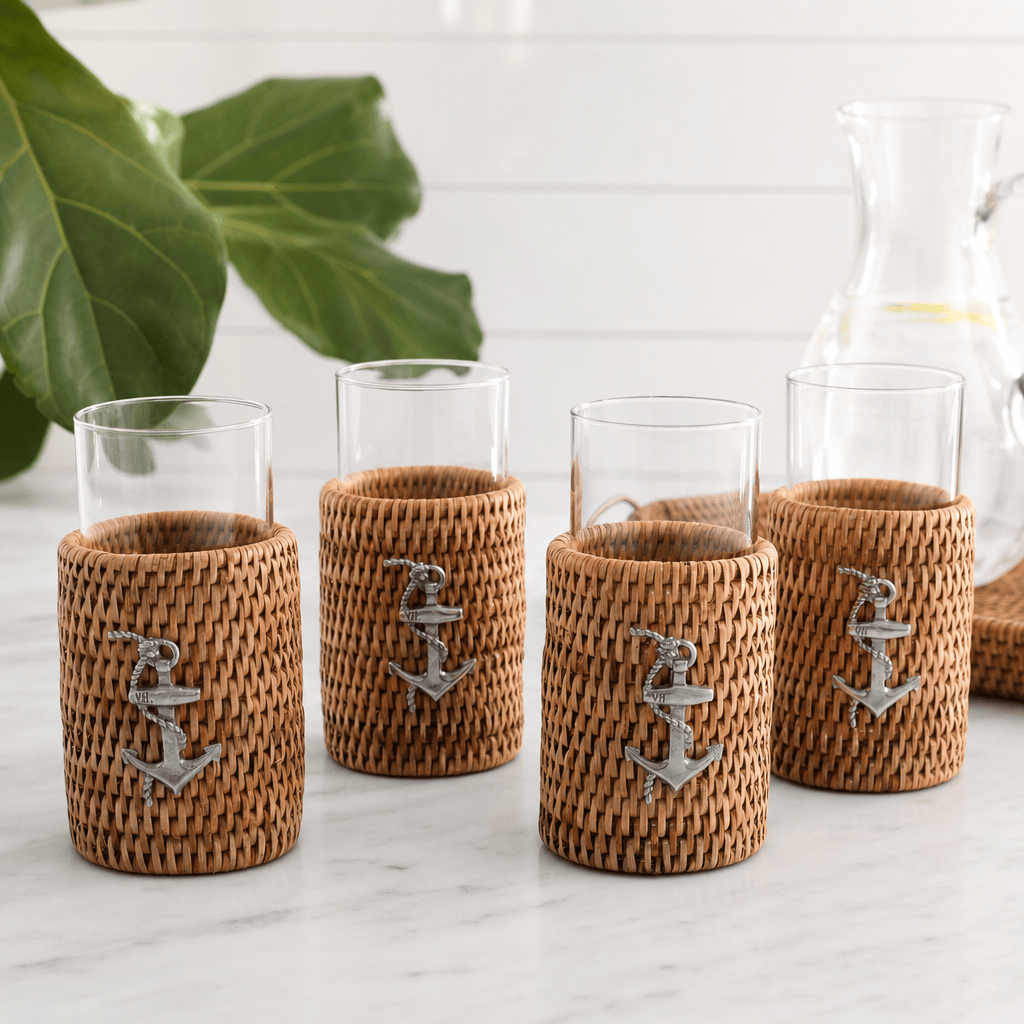 Anchor Rattan Drinking Glasses, Set of 4