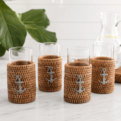 Anchor Rattan Drinking Glasses, Set of 4