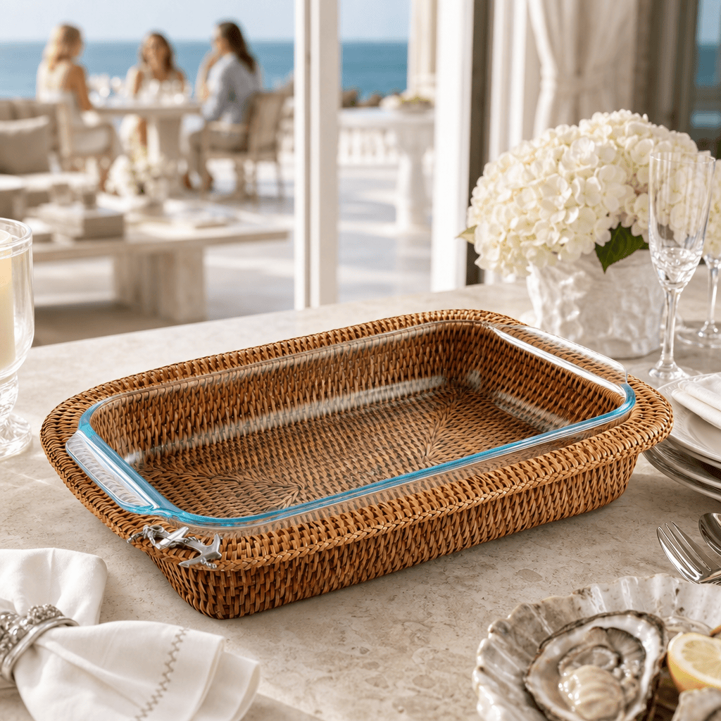 Anchor Hand Woven Wicker Rattan 3qt Rectangular Casserole Holder