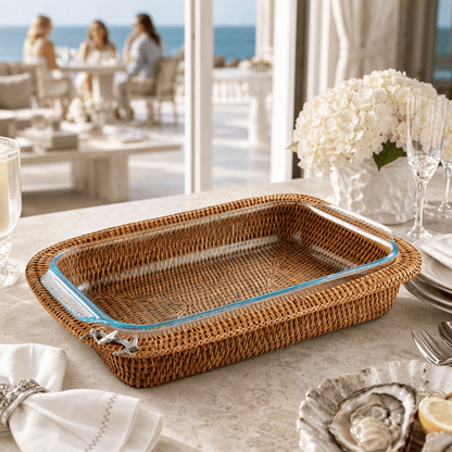 Anchor Hand Woven Wicker Rattan 3qt Rectangular Casserole Holder